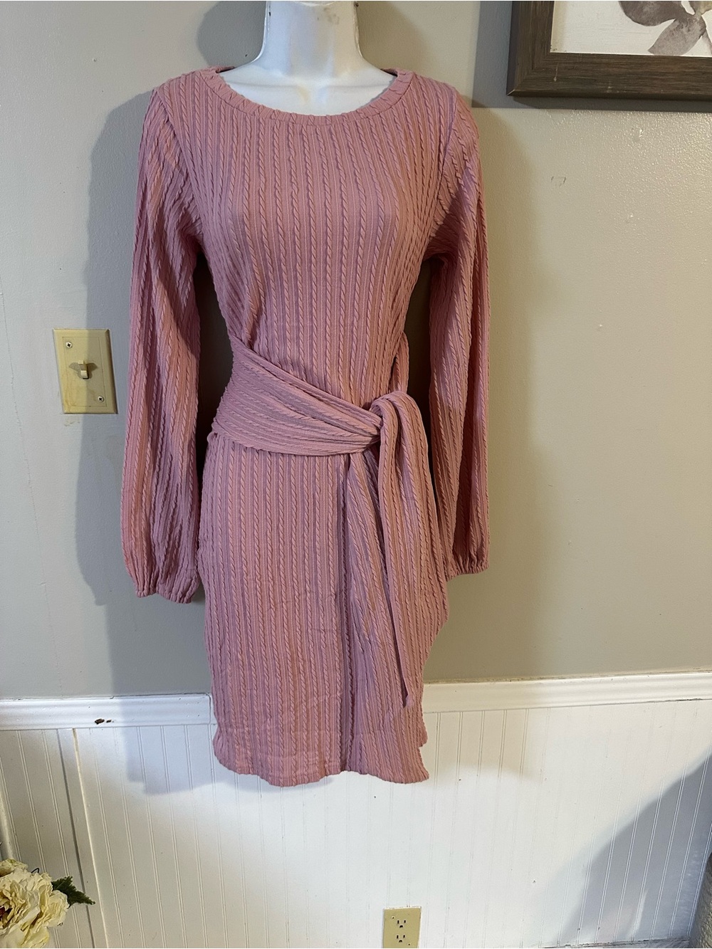 Women's Dusty Rose Knit Tie-Waist Dress
